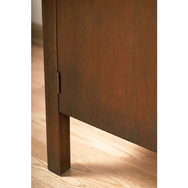 Bert England Walnut, White and Brass Sideboard With Floating Wall Cabinet For Sale In Chicago - Image 6 of 7