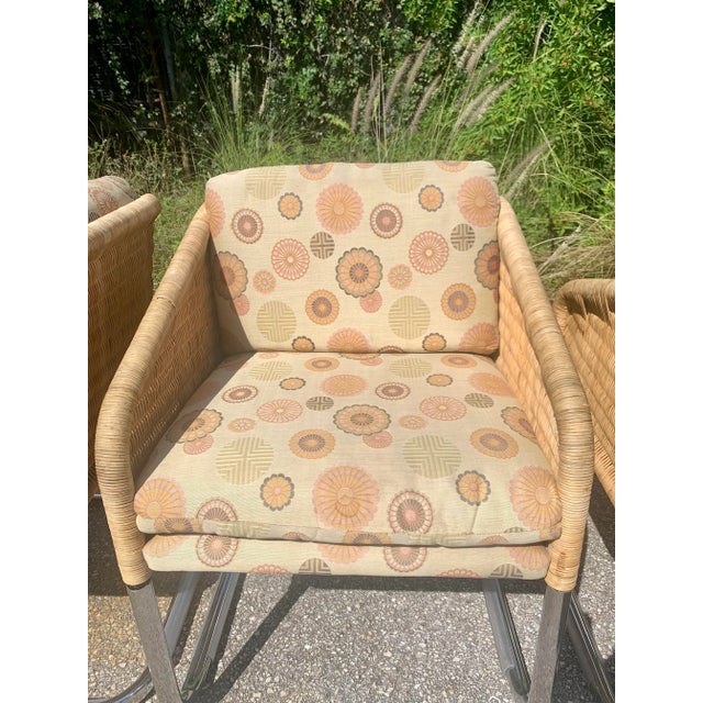 Harvey Probber Style Wicker and Chrome Cantilever Dining Chairs - Set of 4 For Sale - Image 11 of 12