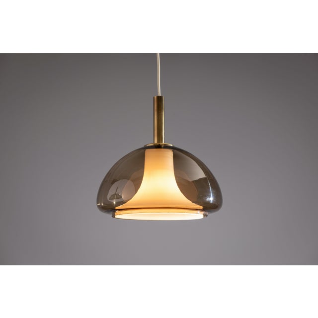 Metal Hanging Lamp with Smoked Murano Glass and Opaline Inner Shade, 1960s For Sale - Image 7 of 14