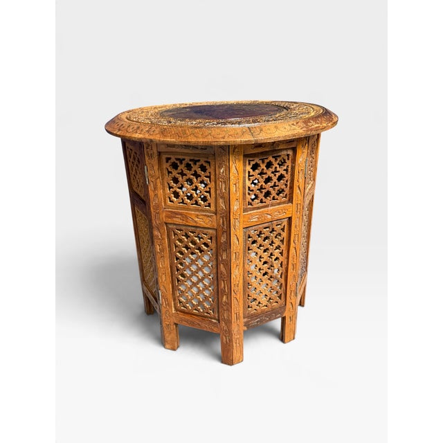 1950s Hand Carved Anglo Indian Hoshiarpur Folding Table, 1950 For Sale - Image 5 of 8