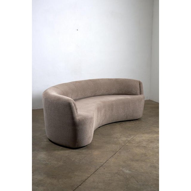 Curved Crescent Sofa in Textured Taupe Fabric For Sale - Image 6 of 11
