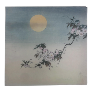 19th Century Antique Japanese Blossoms in Moonlight Ink Woodblock Print by Kason