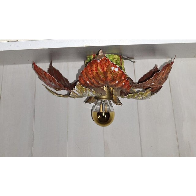 Handmade Florentine Autumn Leaf Ceiling Lamp, 1970s For Sale - Image 3 of 11