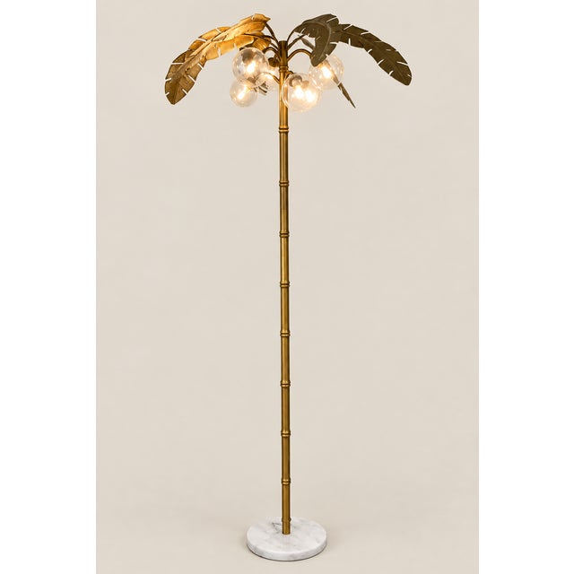 Vintage Mid Century Modern Chinoiserie Gold Palm Tree Floor Lamp For Sale - Image 4 of 7