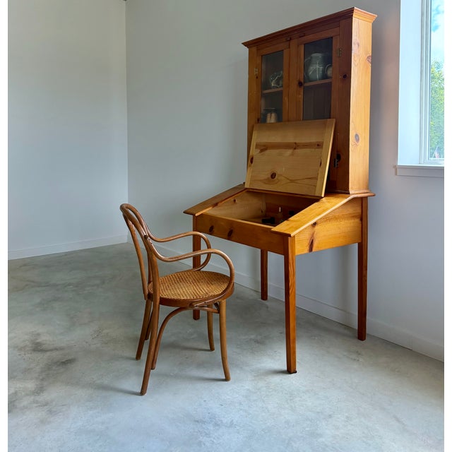 Slim Profile 1970s Shaker Style Pine Desk and Hutch + Glass Doors, 2 Pieces For Sale - Image 4 of 14