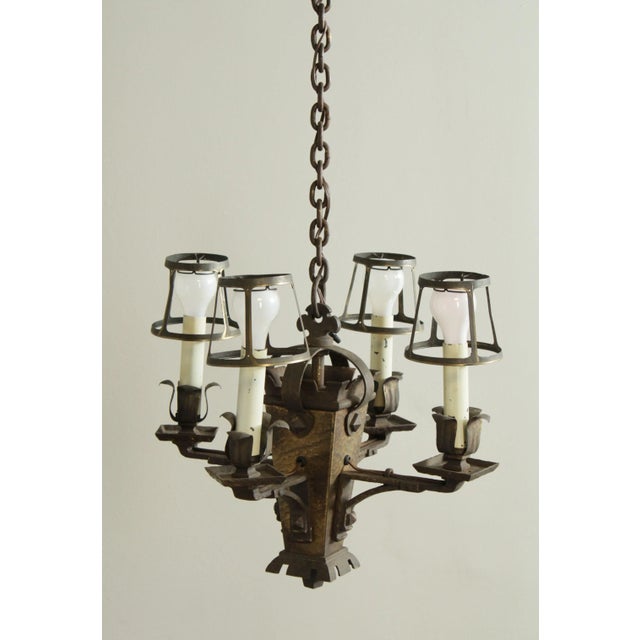 Arts & Crafts Antique Arts and Crafts 4 Light Chandelier For Sale - Image 3 of 13