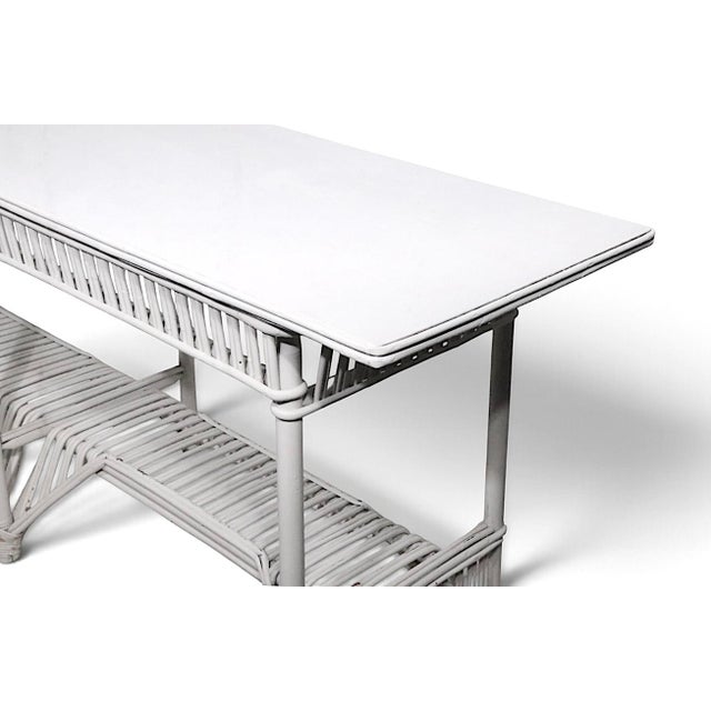 White Early 20th Century Large Stick Wicker Console Table in White Paint Finish For Sale - Image 8 of 18