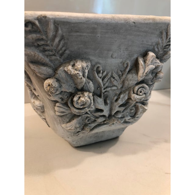 Vintage Concrete Planter With Floral Design For Sale - Image 6 of 9
