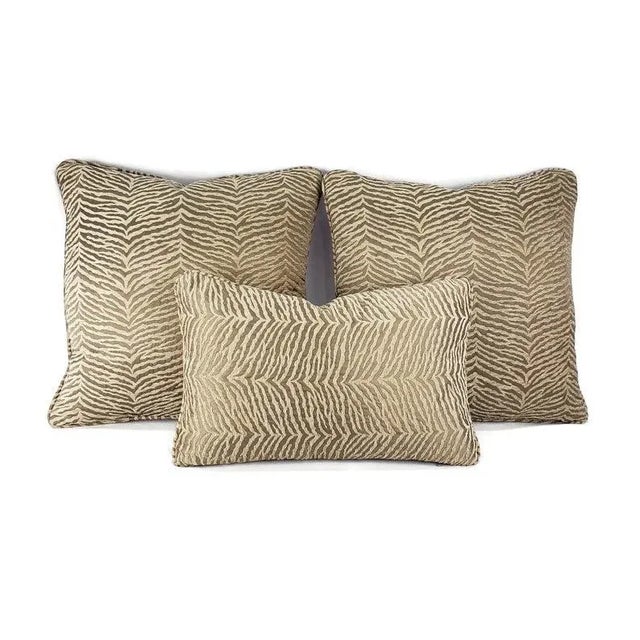 Metal Large Zebra Print Chenille in Fawn With Self-Welt Pillow Cover For Sale - Image 7 of 8
