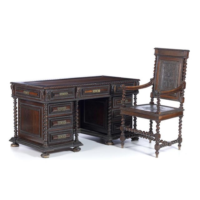 Desk and Armchair in Fine Wood, 19th Century, Set of 2 For Sale - Image 6 of 6