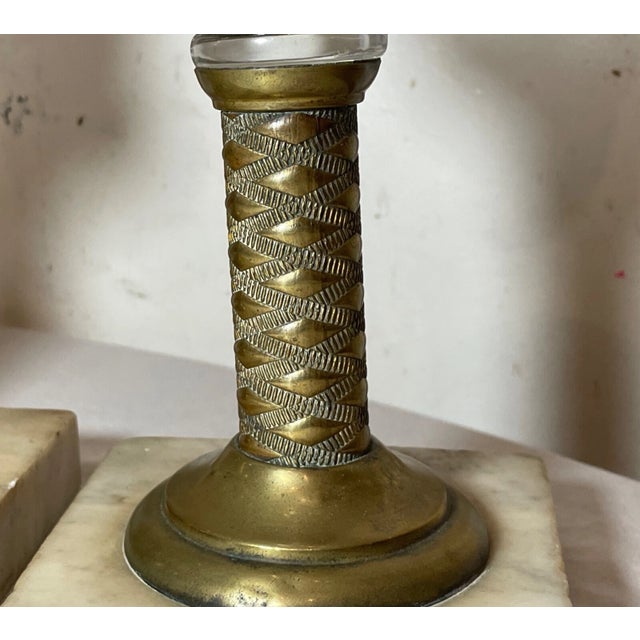 Lot of 3 Rare Antique 19th Century Bullseye Glass Brass Marble Whale Oil Lamp For Sale - Image 14 of 14