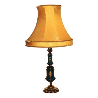 Antique Empire French Brass and Porcelain Table Lamp, 1920s For Sale