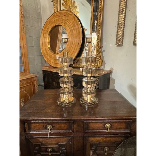 Metal Pair of Modern "Fume" Colored Murano Glass and Brass Lamps For Sale - Image 7 of 7