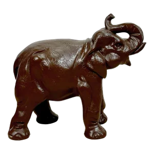 Vintage Large Hindu Floral Elephant Floor Sculpture - 21"