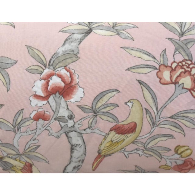 Custom-tailored pillow by Mike Seratt of The Prized Pig in Thibaut's "Giselle" botanical, bird, and butterfly linen print...