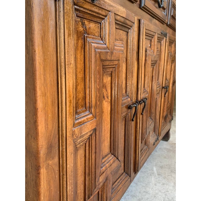 Wood 19th Catalan Spanish Baroque Carved Light Walnut Credenza For Sale - Image 7 of 9