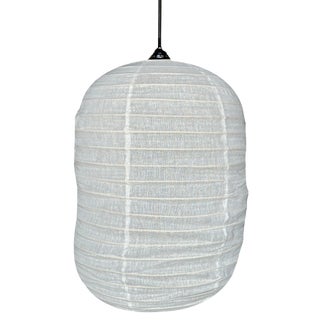 Large Japanese-Style Rattan and Natural Linen Pendant Light in the Shape of a Lantern For Sale