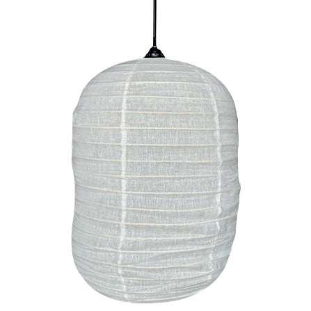 Large Japanese-Style Rattan and Natural Linen Pendant Light in the Shape of a Lantern For Sale