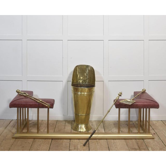 Goldenrod Metal Fireplace Fender with Upholstered Seats, 1920s For Sale - Image 8 of 9