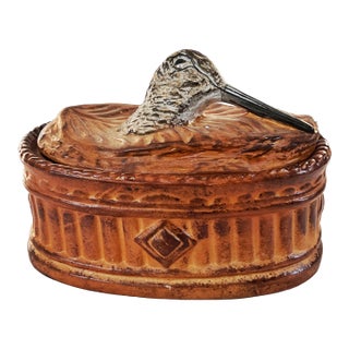 Antique French Pillivuyt Trompe l'Oeil Woodcock Pate Glazed Porcelain Tureen C1900 For Sale