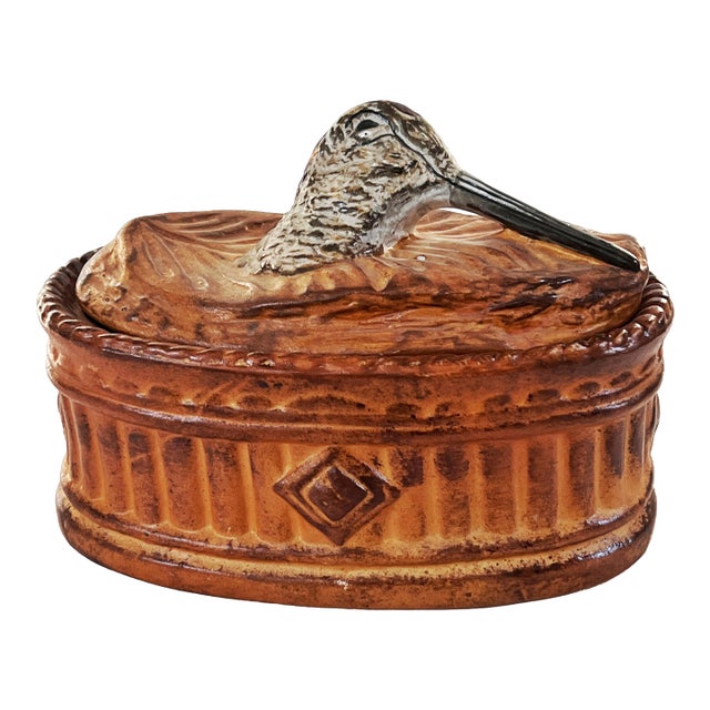 Antique French Pillivuyt Trompe l'Oeil Woodcock Pate Glazed Porcelain Tureen C1900 For Sale