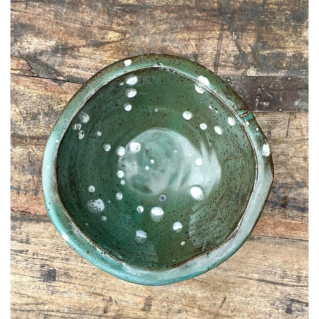Vintage Green Glazed Studio Pottery Bowl For Sale In West Palm - Image 6 of 15