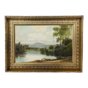 Late 19th Century Italian Lakeside Oil on Canvas Painting