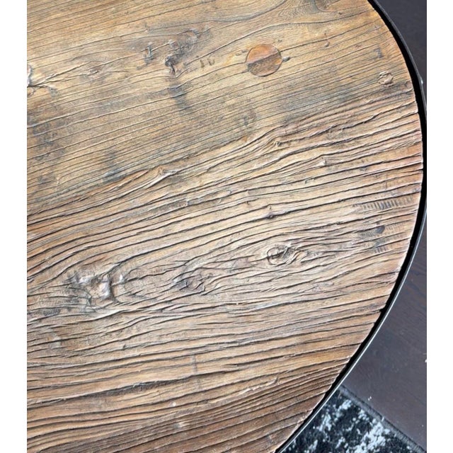 Restoration Hardware Solid Reclaimed Solid Wood and Cast Iron Oval Coffee Table From Retired Restoration Hardware Collection For Sale - Image 4 of 4