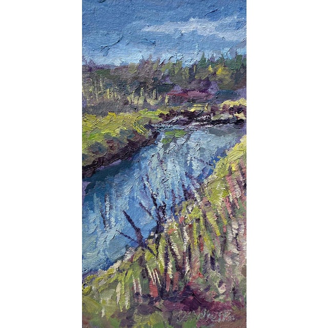 Highline Canal 2 by Delton Demarest | Oil on panel Landscape featuring a river and greenery. For Sale