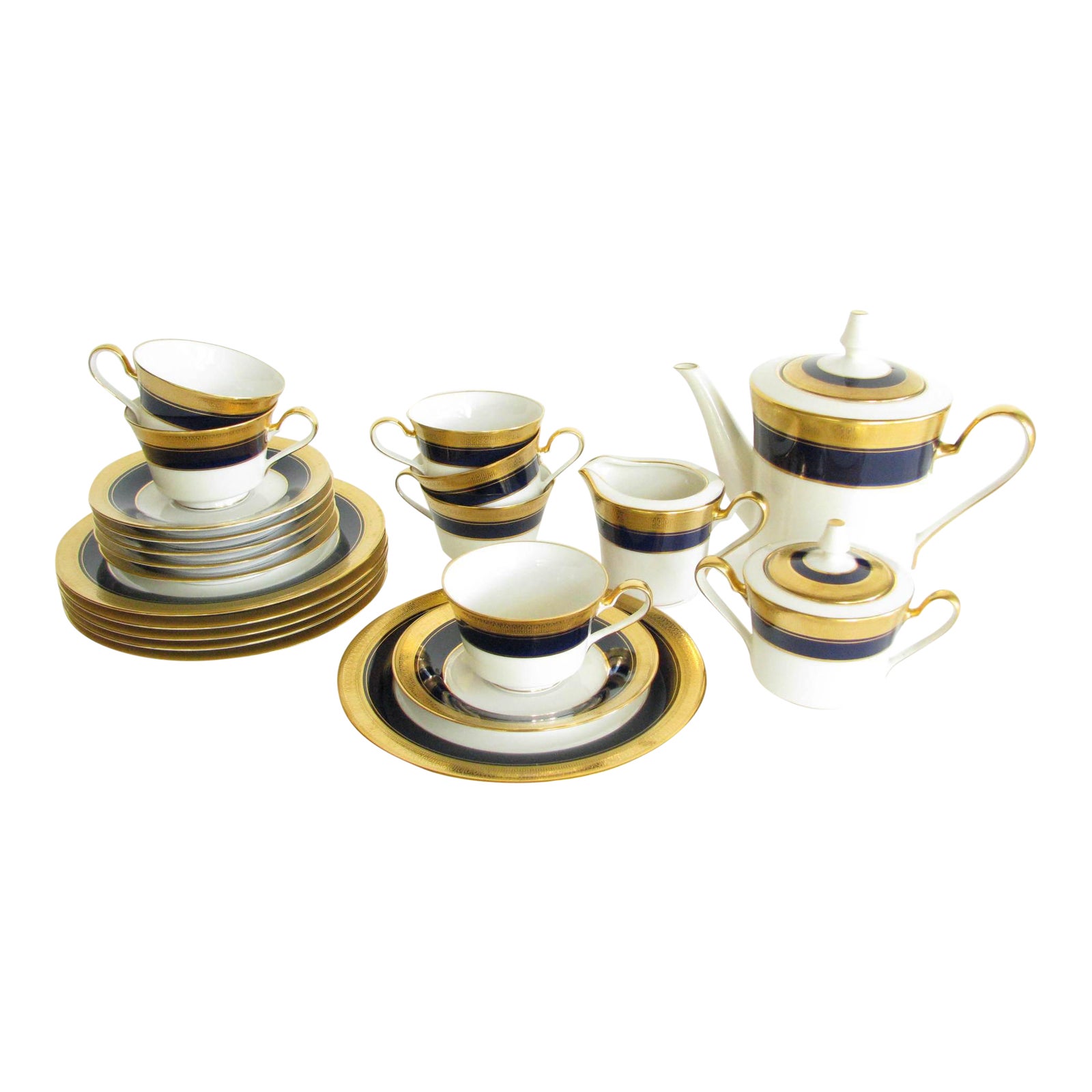 Vintage Noritake Cobalt and Gold Encrusted Band Tea Set 21 Pieces Chairish