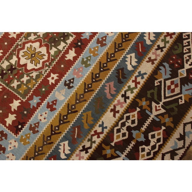 Rug & Kilim Antique Kilim Rug Blue and Beige Brown All-Over Geometric Pattern by Rug & Kilim For Sale - Image 4 of 5