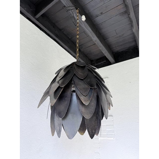 Brutalist Welded Metal Flower Pendant Light, 1970s For Sale - Image 11 of 18