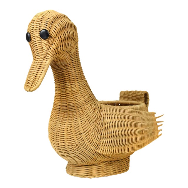 Mid 20th Century Hand Woven Duck Bird Basket For Sale