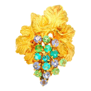 Paraiba Tourmaline 18k Yellow Gold Grape-Leaf Ring, Size 6.25