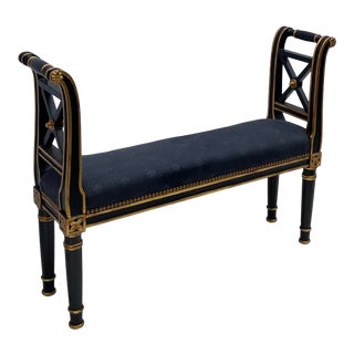 1970s Regency Style Italian Black and Gilt Bench For Sale