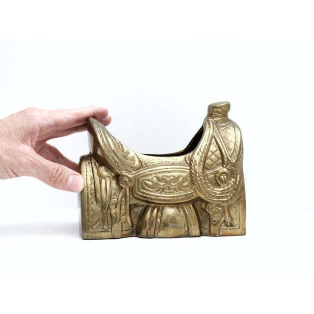 Farmhouse Vintage Brass Saddle Planter: Farmhouse Decor For Sale - Image 3 of 11