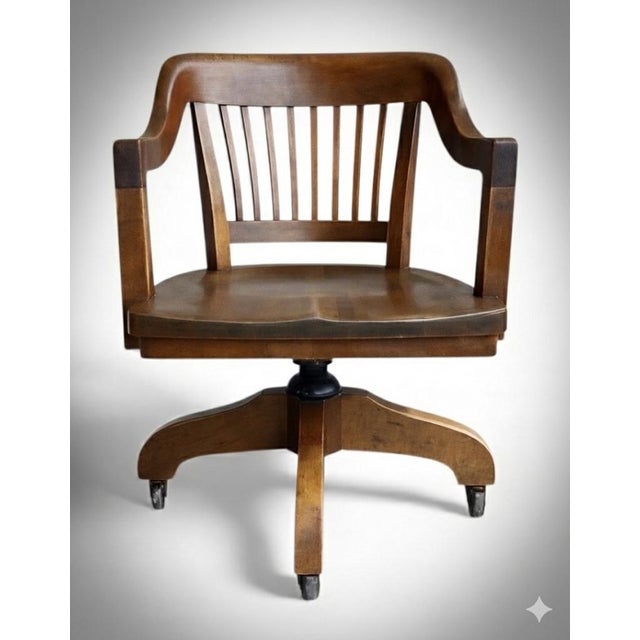 Early 20th-C. Bank of England Gunlocke Oak Tilting Rolling Banker’s Office Desk Chair For Sale In Atlanta - Image 6 of 6