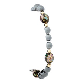 14k Hematite & Inlaid Onyx Bead Bracelet For Sale