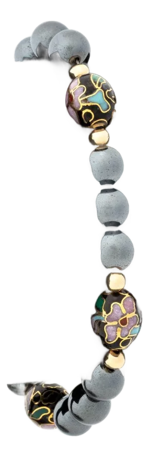 14k Hematite & Inlaid Onyx Bead Bracelet