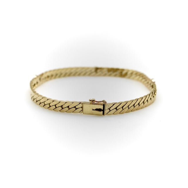 Modern Vintage 14k Gold Herringbone Link Diamond Bracelet For Sale - Image 3 of 9