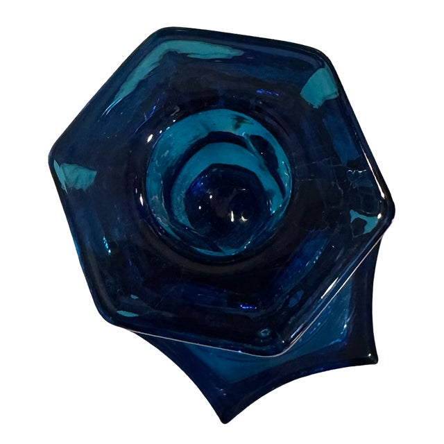 Mid 20th Century l.e. Smith Cobalt Blue Glass Koi Candlestick For Sale - Image 4 of 9