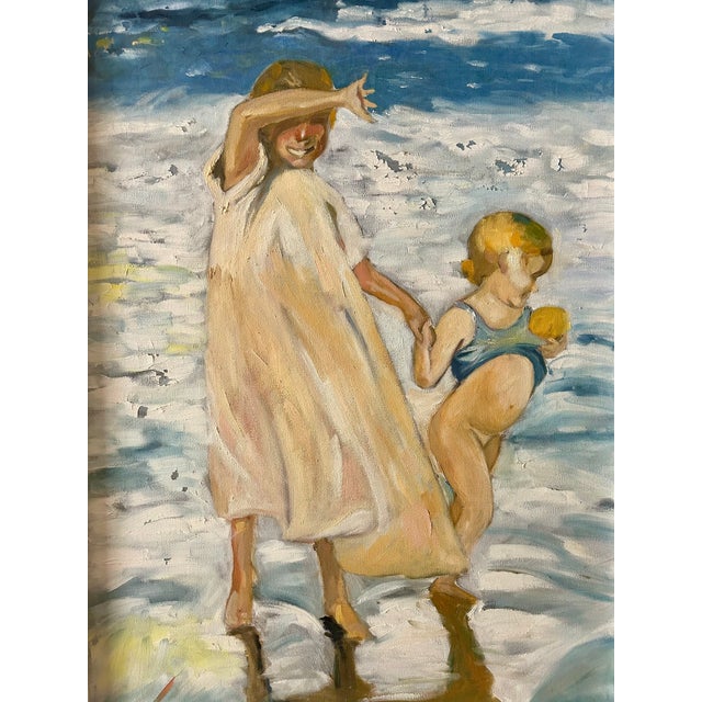 Sun, Sea, and Sisters! This original oil painting on canvas has all three. SEASIDE SISTERS, by Borhee, captures the...