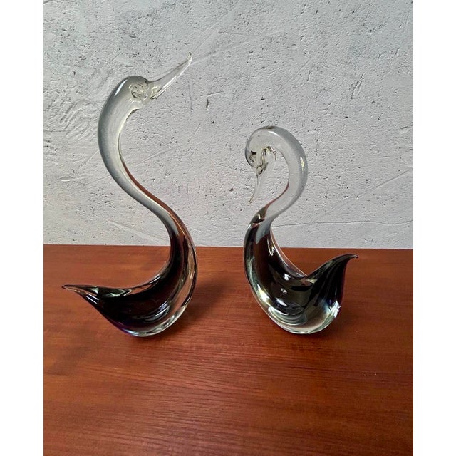 Antiqued Murano Glass Black Swans from Seguso, 1970s, Set of 2 For Sale - Image 9 of 13