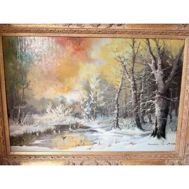 Beautiful landscape oil painting with 5" thick bronze framing