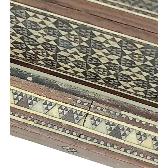 Vintage Large Wood Box Micro Mosaic Inlaid Marquetry With Blue Velvet 17 X 7 X 4.5 For Sale - Image 11 of 17