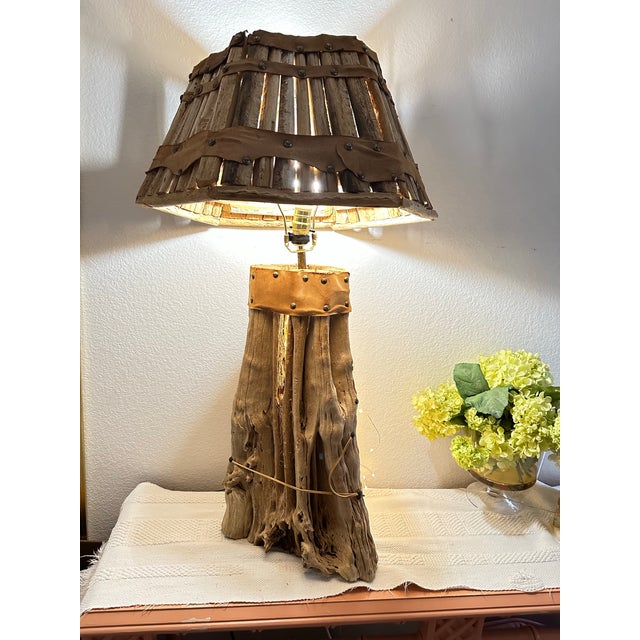 Wood Mid Century Rustic Saguaro Cactus Table Lamp & Hand Crafted Shade For Sale - Image 7 of 11