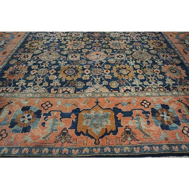 1960s Blue Geometric Vintage Turkish Village Rug 12'6"x14'8" Knotted Wool Carpet For Sale In New York - Image 6 of 12