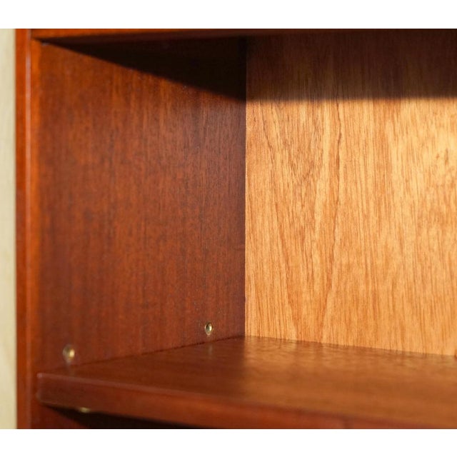 Wood Vintage Flamed Hardwood Twin Drawer Dwarf Open Library Bookcase For Sale - Image 7 of 18