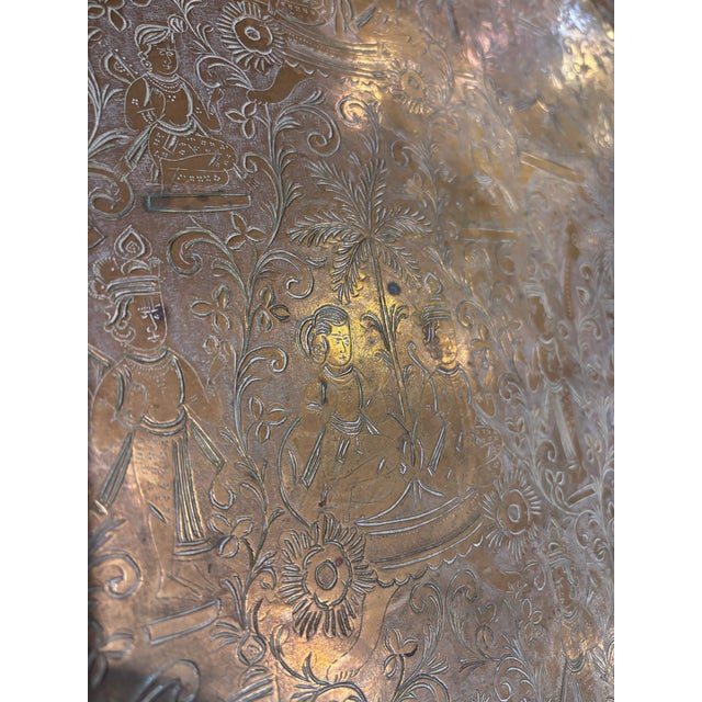 Indian Large Hand Engraved Indian Tray With Scalloped Edge 27.5" For Sale - Image 3 of 6