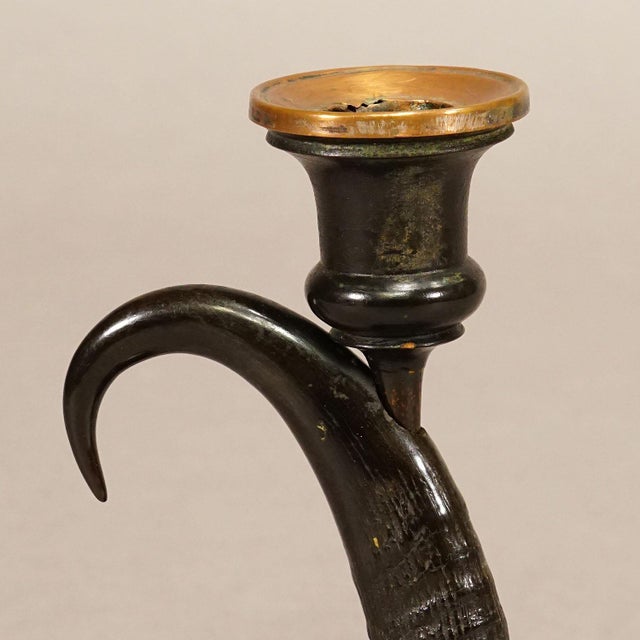 Black Antique Candle Stick With Real Chamois Horn, 19th Century For Sale - Image 8 of 9